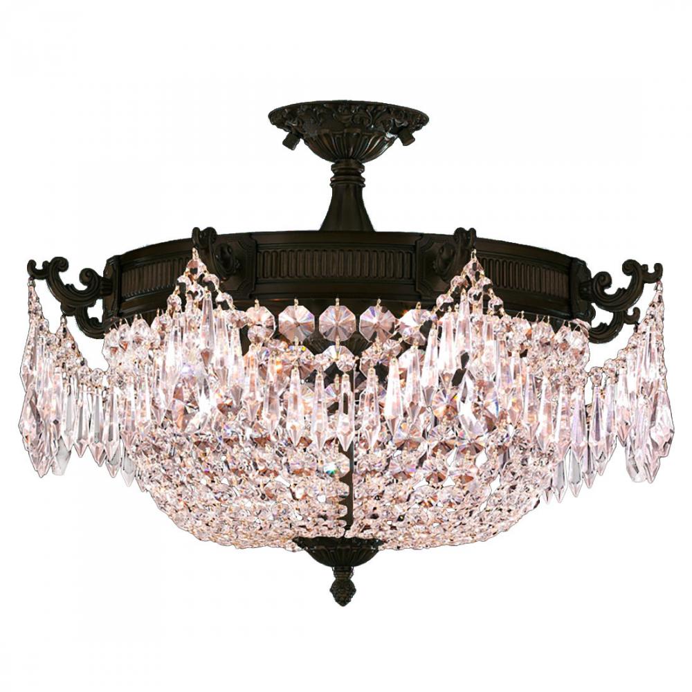 Winchester 4-Light dark Bronze Finish and Clear Crystal Semi Flush Mount Ceiling Light 24 in. Dia x 