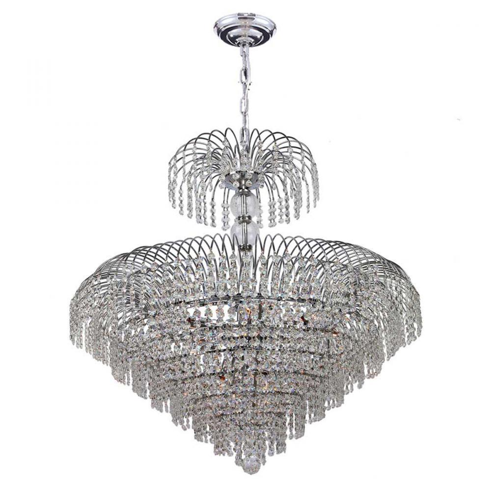 Empire 14-Light Chrome Finish and Clear Crystal Chandelier 30 in. Dia x 32 in. H Round Large