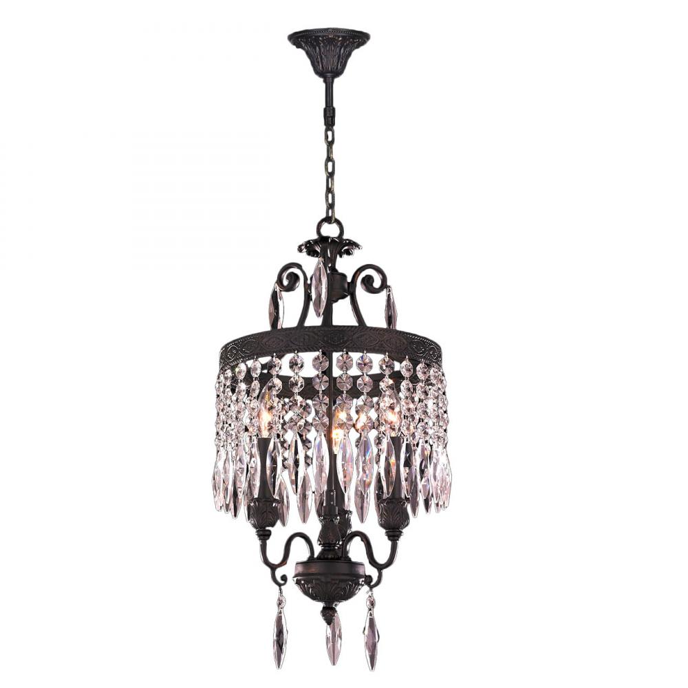 Enfield 3-Light dark Bronze and Clear Crystal Chandelier 12 in. Dia x 21 in. H Mini