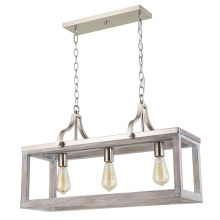 Eglo 203109A - 3 LT Linear Pendant with Acacia Wood & Brushed Nickel Finish