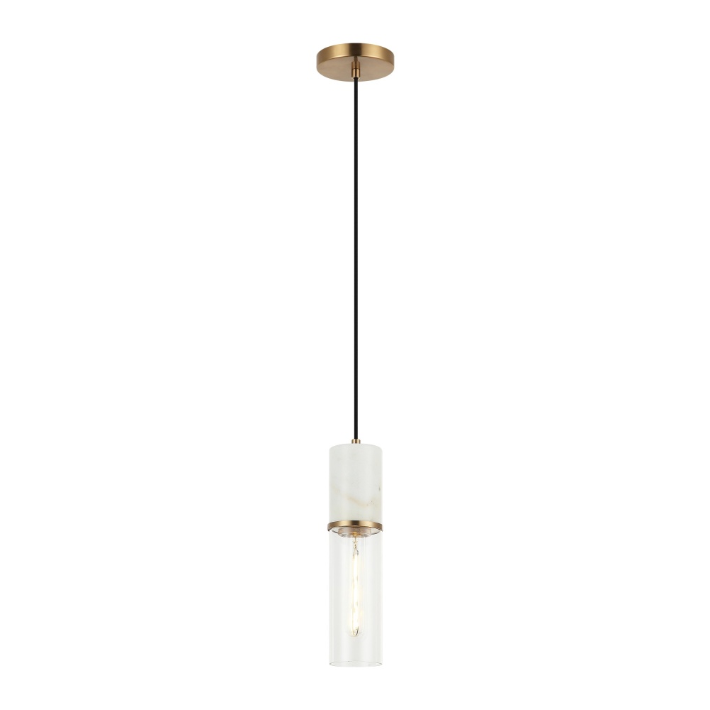 Marmor Aged Gold Brass + White Marble Pendant