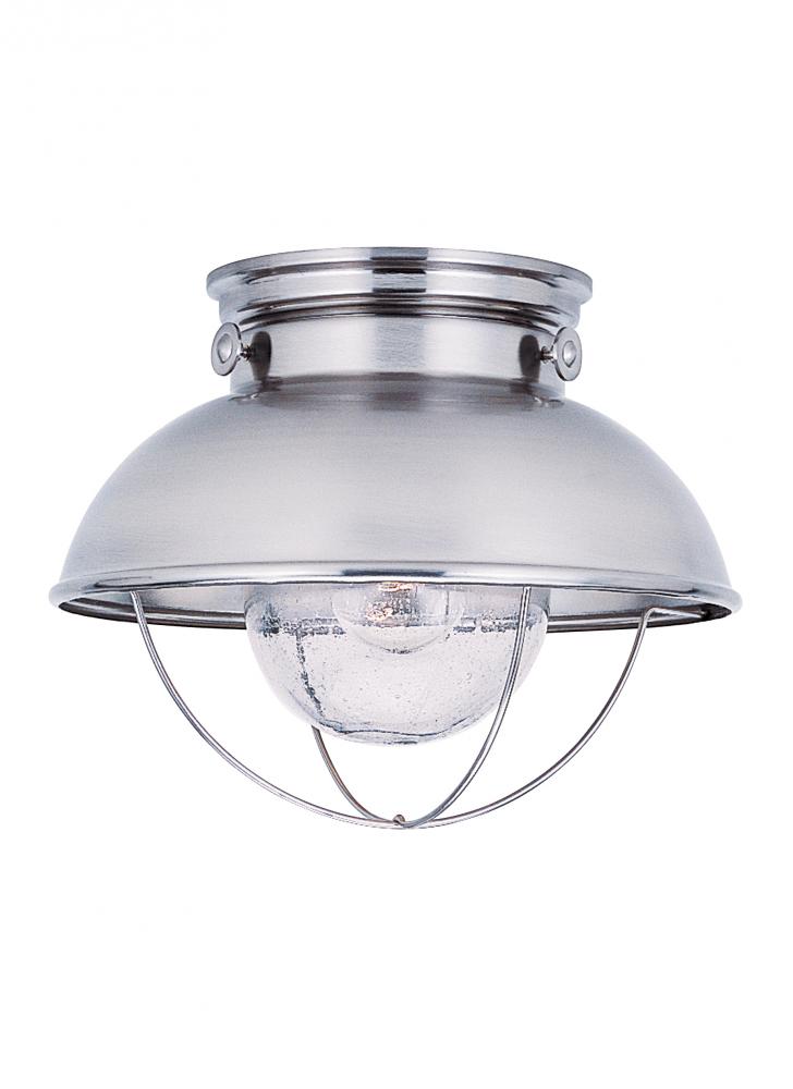 Sebring transitional 1-light outdoor exterior ceiling flush mount in  brushed stainless silver finish 8869-98 Hello Lighting