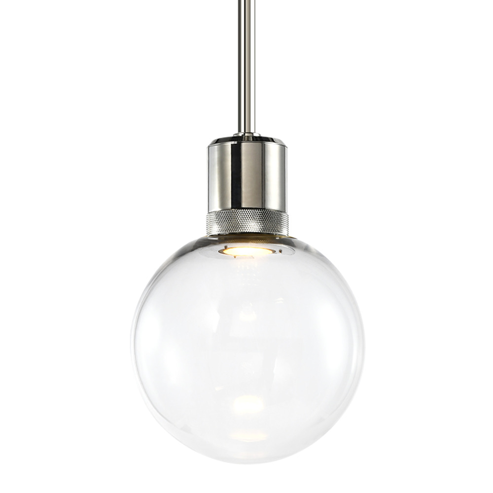 8" LED 3CCT Clear Globe Glass Pendant Light and Polished Nickel Metal Finish